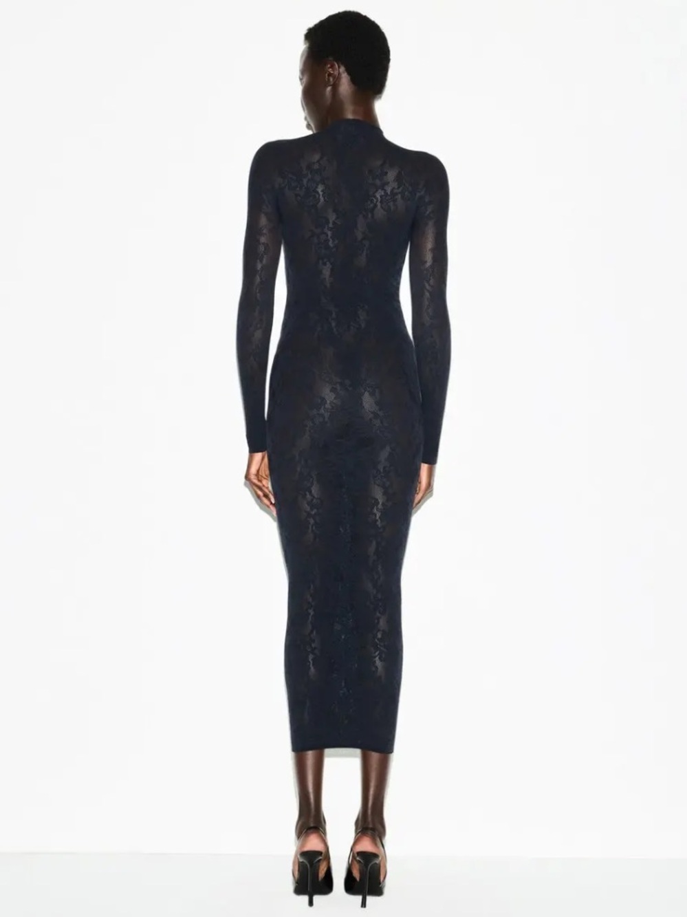 SKIMS *NWT KNIT LACE MOCK NECK LONG DRESS | COLOR: OBSIDIAN | SIZE: LXL - Picture 6 of 11